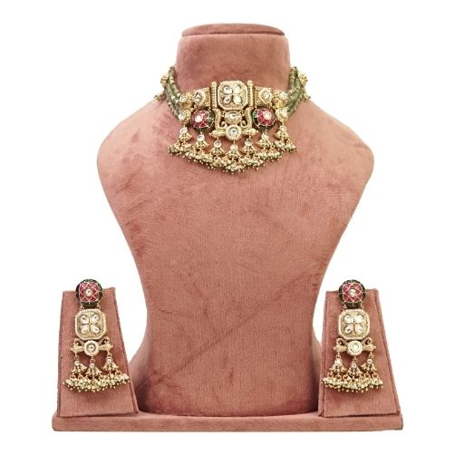 Heritage Temple Choker Necklace Set with Earrings